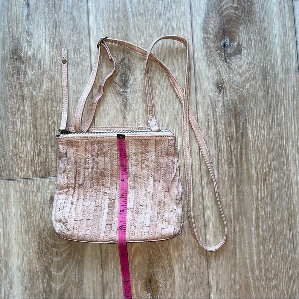Anthropologie Day & Mood Faye Tan Cream Leather Ruffled Crossbody Purse - Picture 9 of 10